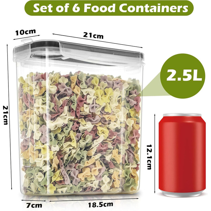 Набір контейнерів для зберігання Withosent 24 шт. з кришкою, пластикові, для продуктів, зерна, мюслі, з етикетками та ложкою (2L 1.6L 0.8L)