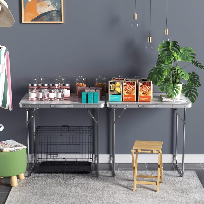 Складний алюмінієвий стіл для пікніка, саду, кемпінгу 120x60x70 см, регульована висота