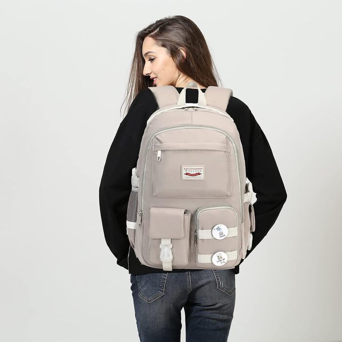 Makukke Rucksack Women's - School Backpack Girls Teenagers, Cute Anime Bookbag Women Casual Daypack Anti-Theft Backpacks for University Travel Leisure Work (Gray)