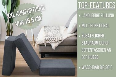 Складаний гостьовий матрац Badenia Trendline XXL, поліестер, 196x65x15,5 см, висота 15 см, плюш, сертифікат Öko-Tex, антрацит, виготовлений за німецьким стандартом якості