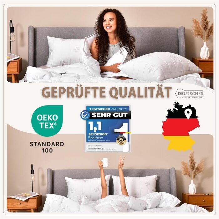 Подушка sei Design 40x80 см, дихаюча, мікрофібра 650 г, екстра м'яка, регульована жорсткість, на блискавці, ортопедична для сну, для бокового сну, стьобана Swan