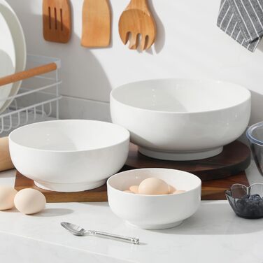 Набір супових та салатних мисок MALACASA Regular Weiß (3шт, 3.4л, 1.8л, 0.8л) з порцеляни. Ідеально для супу, салату, рамену, фруктів та мюслі.