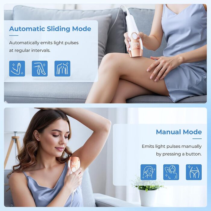 Пристрій для епіляції IPL з системою охолодження, 21J та 9 рівнів потужності, 999,900 імпульсів, для жінок (аксіли, бікіні, ноги, тіло)