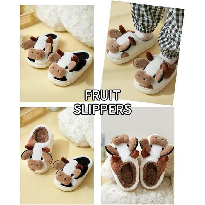 Тапочки-корови для дому: плюшеві, теплі, унісекс, 40/41 EU (колір: кава)