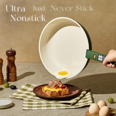 Набір керамічного посуду CAROTE 21 предмет, з антипригарним покриттям та знімними ручками, зелений