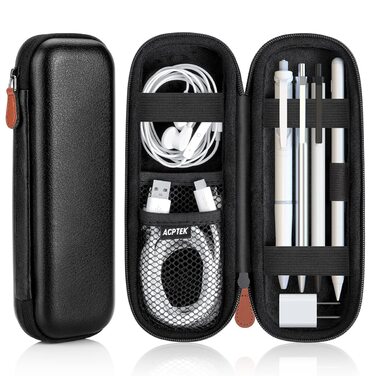 Чохол для Apple Pencil та інших стилусів, преміум шкіра, з відділенням для кабелю USB (чорний)