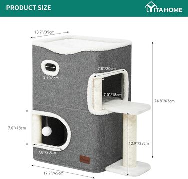 YITAHOME Cat House Indoor, Cat Bed for Indoor Cats, Cat Tunnel, Cat Cave, Small Scratching Post, Cat Furniture, Cat Bed Cave, cat caves, Cat Beds (Gray, With Platform)