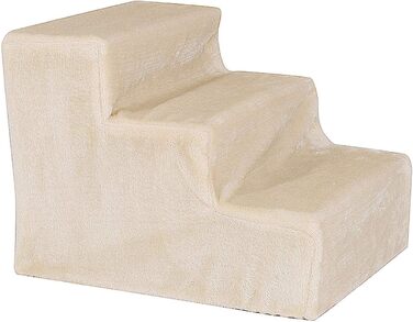Lionto pet stairs with plush cover, 46x36x4 cm, robust dog stairs with low step height of 10cm, gentle on joints, removable & washable cover, stairs can hold up to 50 kg, beige