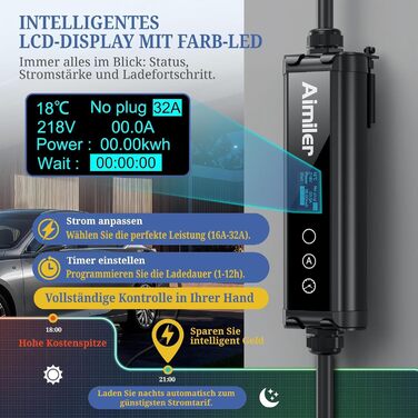 Wallbox 11 кВт з додатком, 400V (8-16A) трифазний, мобільна зарядка 7M, кабель CEE Typ 2, IP66, OLED, для електромобілів Model Y/3, ID.3/4/5, MG4, Zoe та інших PHEV/EV, 22 кВт, 32A, CE&TÜV