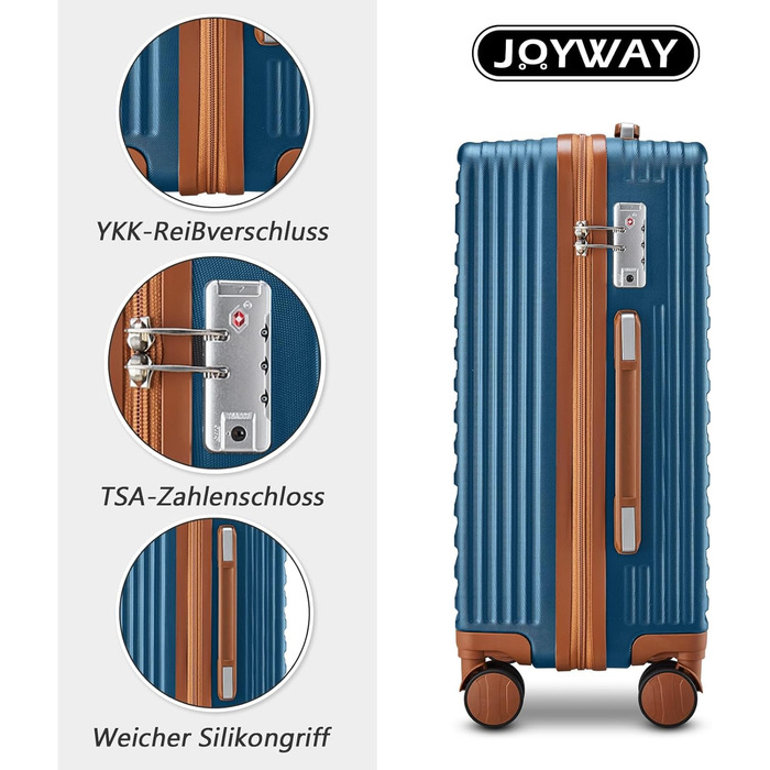 Набір валіз Joyway з ABS-пластику (4 колеса, TSA-замок) з місткою сумкою та культурою. Великий синій кофр