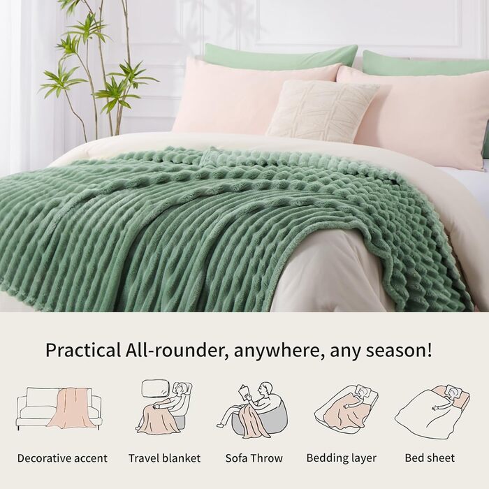Плед RUIKASI 150x200 см, м'який флісовий плед, зелений колір для вітальні, дивана, декору та відпочинку