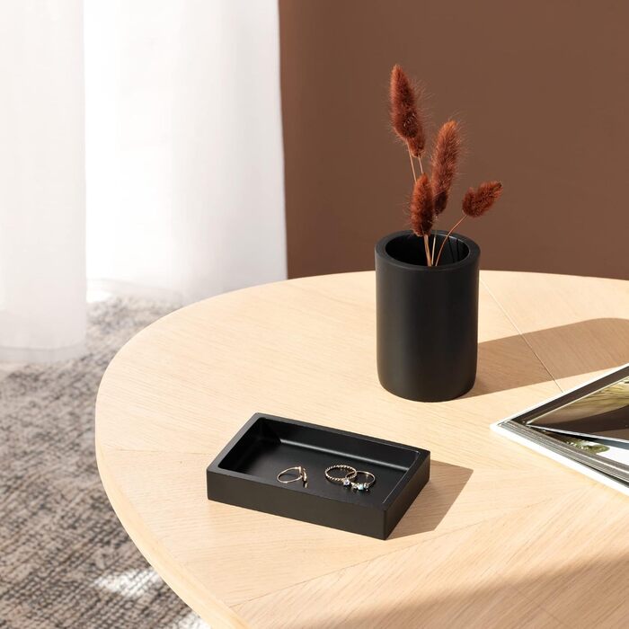 Набір для ванної кімнати Navaris чорний 3 шт. - дозатор мила, стакан для зубної пасти та мильниця. Декоративні аксесуари для ванної кімнати з штучної смоли, матове покриття.