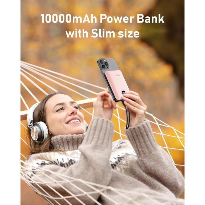Powerbank VEEKTOMX 10000mAh з PD3.0 та QC3.0, 22,5W, Mini, USB-C, для iPhone/iPad/Samsung/Huawei/Xiaomi/OnePlus, білий/рожевий