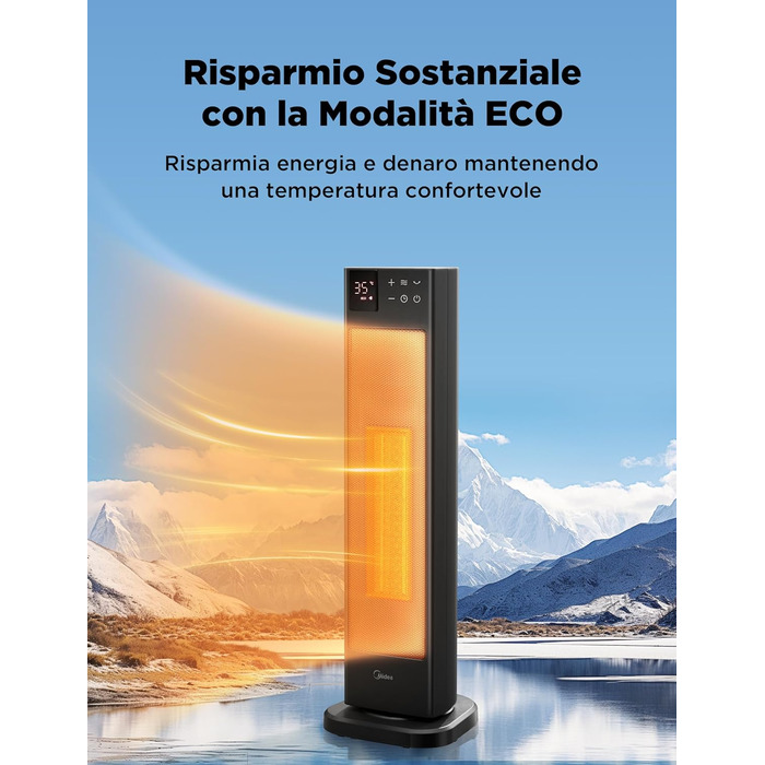 Електричний обігрівач Midea NTH20-22ER: тиха керамічна технологія, 2000 Вт, ECO-режим, термостат, таймер 24 години