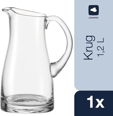 Leonardo Liquid Krug, handcrafted glass pitcher, water carafe with handle in a classic design, 1300 ml, 065329