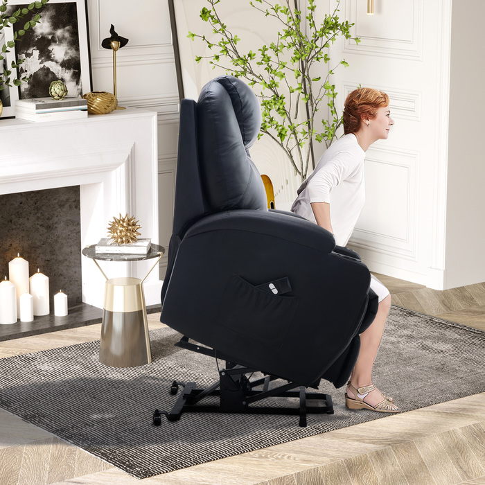 HOMCOM Recliner Chair, TV Chair with Rise Assist, with Storage Pouch, Adjustable Angle, Remote Control, 84 x 92 x 109 cm, Black | Aosom