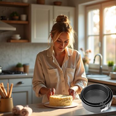 Набір форм для випікання QKNOSM (3 шт.) - діаметр 20/22/24 см, знімний дно, антипригарне покриття, з плоским дном, для пирогів та тортів