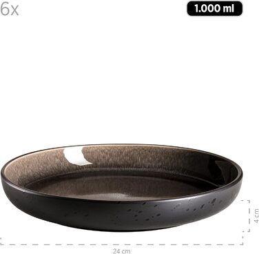 MÄSER 934021, Niara Series, Modern Plate Set for 6 People in Exciting Vintage Look, 12-Piece Ceramic Tableware Set in Grey and Black, Stoneware Plate Set 12-Piece Grey