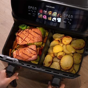 Cecotec Oil-Free Hot Air Fryer - 10L - Grill Plate - Grill - Double Heating Elements - Cecofry & Grill Duoheat 10000. 2800W, Movable Dividing Wall, Temperature Control 40-200°C, 10 Menus