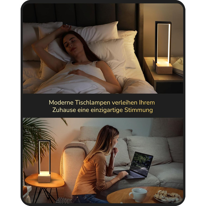 LED настільна лампа EDISHINE з дерева, торкання, регулювання яскравості та функцією пам'яті, 3 колірні температури, 350 люмен, сучасна лампа для вітальні, офісу, подарунок, чорний сучасний стиль