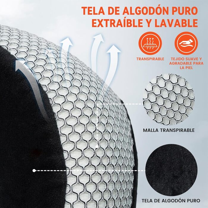 Подушка для шиї в дорозі: автомобільна, для літака, з memory foam, м'який велюровий чохол, для дорослих, сіра, з сіткою