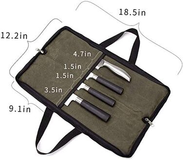 QEES 4-Compartment Knife Storage Case, Knife Pouches for Small Kitchen Knives, Chef's Knife Bag, Kitchen Tool Bag for Kitchen Knife Set (Army Green)