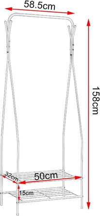 WOLTU Clothes Rack Coat Stand Clothes Rail Shoe Shelf Metal with 2 Metal Shelves for Shoes, White, approx. 58.5x32x158cm (WxDxH)