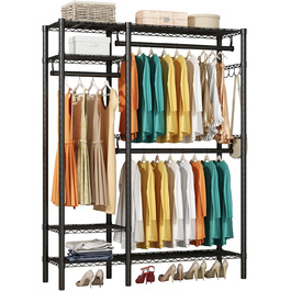 Стійка для одягу KZOBYD з полицями, чорна, металева, з 4 регульованими полицями для верхнього одягу, суконь та взуття
