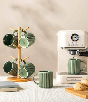 Набір посуду GBhome з реактивної глазурі для 6 осіб, 18 предметів. Ручна робота, керамічний посуд, безпечний для мікрохвильової печі та посудомийної машини. Глибокий зелений колір (Immergrün). Включає 6 чашок.