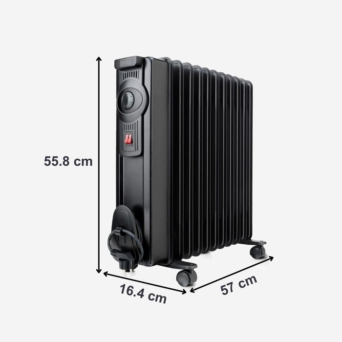 Радіатор масляний BLACK+DECKER BXRA2300E, 2300W, чорний, елегантний дизайн