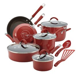 Набір посуду Rachael Ray Cucina антипригарний, 12 предметів, червоний (Cranberry Red)