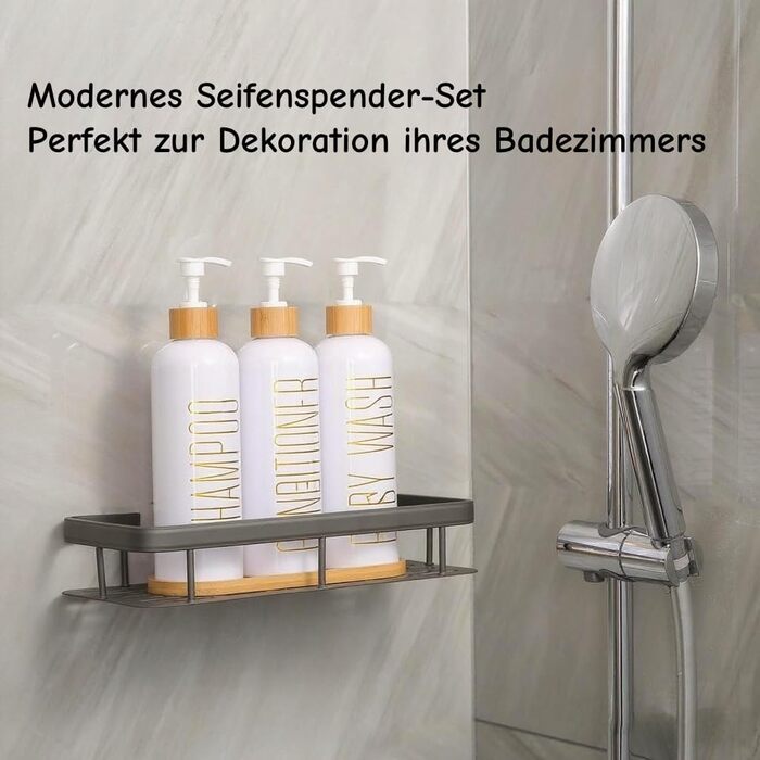 Набір флаконів для шампуню та гелю для душу, 500 мл, 3 шт. (біло-сірий)