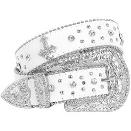 Чоловічий та жіночий шкіряний ремінь SUOSDEY з стразами, ковбойський стиль, 105 см, розмір 71-85 см