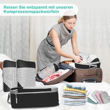 Набір кубиків-органайзерів для подорожей MEUVO - 5 шт., чорний. Компресійні сумки для валізи або рюкзака, водонепроникні
