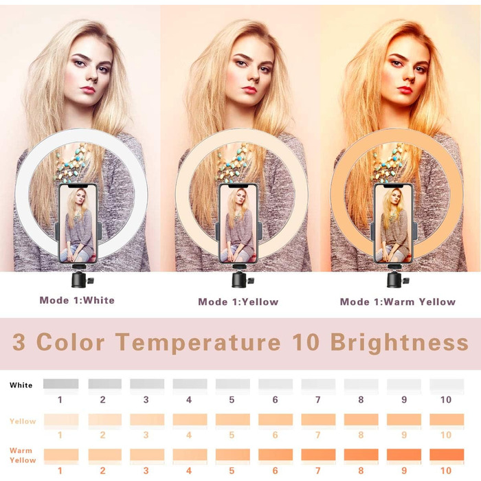 LED-кільцеве світло AIXPI 10 дюймів зі штативом та тримачем для телефону, для стрімінгу та YouTube, регульоване освітлення для фото та відео, 3 режими та 10 рівнів яскравості