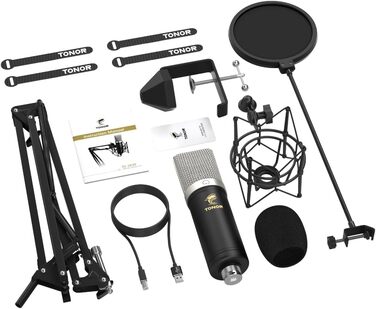 Мікрофон TONOR TC-2030 USB з великою мембраною для ПК, студії, стрімінгу, YouTube, співу, геймінгу. Комплект з мікрофонним штативом. 192 кГц/24 біт.