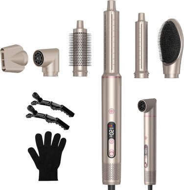 UKLISS Airstyler Pro 7 в 1: професійний фен-щітка з іонізацією, 1400W, для створення локонів, випрямлення та сушіння волосся (Золотий)