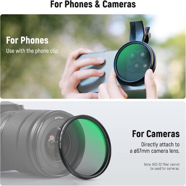 NEEWER Фільтр CPL 67mm для смартфонів та об'єктивів, циркулярний поляризаційний фільтр, сумісний з iPhone, Samsung Galaxy S25 Ultra, Google Pixel, Huawei, Xiaomi