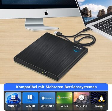Зовнішній CD/DVD привід для ноутбука USB-C та USB: портативний DVD-плеєр та записувач для Mac, MacBook, Windows