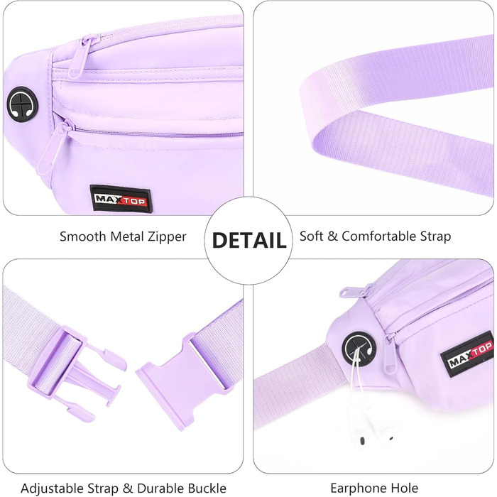MAXTOP Поясна сумка на пояс для чоловіків та жінок, водонепроникна, для подорожей, фітнесу, йоги, бігу (фіолетова)