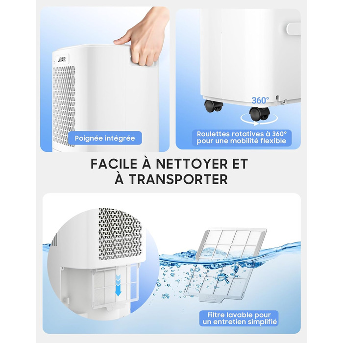 Електричний осушувач повітря 12л/день для 25м²/122м³ – потужне осушення, бак 2л, постійний дренаж, тиха робота, для спальні, підвалу, вітальні