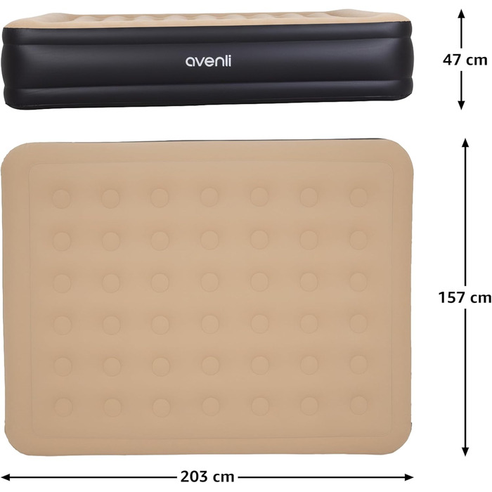 Надувний матрац Avenli для 2 осіб 203x157x47 см з вбудованим насосом - самонадувний матрац для кемпінгу та дому