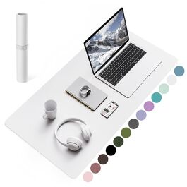 Офісний килимок для миші та столу YSAGi з екошкіри, 80x40 см, білий. Підкладка під мишу та ноутбук для офісу та дому