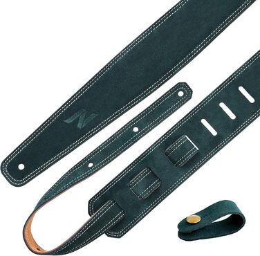 Гітарний ремінь Nefelibata з повного зерна шкіри, 2,5 см, з підкладкою з піни та петлею для кабелю, для акустичної, бас та електрогітари (темно-зелений)