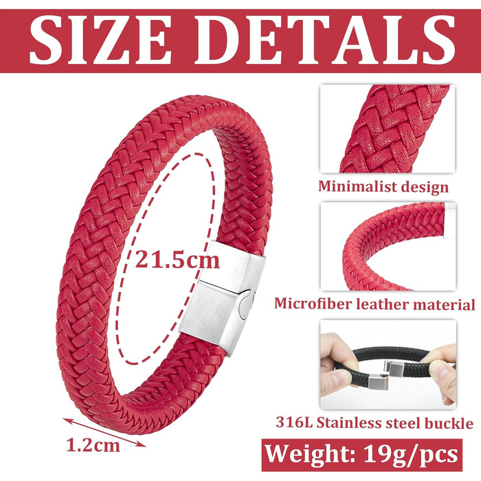 Чоловічий шкіряний браслет Armand, 21 см. Чорний, зелений, червоний, білий. Ідеальний подарунок на День батька.