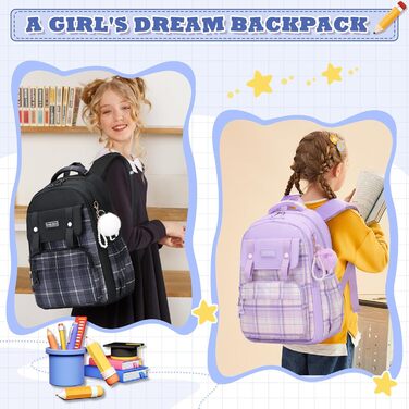 Шкільний рюкзак для дівчаток: велика місткість, стильний дизайн, Kawaii, чорний