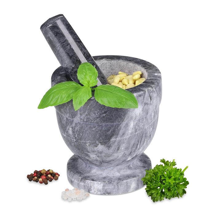 Набір для приготування спецій Relaxdays: мармуровий ступка та пестик, сірий, Ø 10.5 см