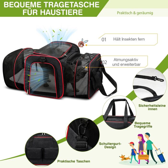 Розширювана переносна сумка-слінг для котів та собак, складна, портативна переноска для домашніх тварин, ідеальна для подорожей, прогулянок, кемпінгу (Чорний, S)