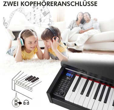 Електронне піаніно MUSTAR 88 клавіш з табуретом, цифрове піаніно, чорне. USB/MIDI, LCD, для початківців