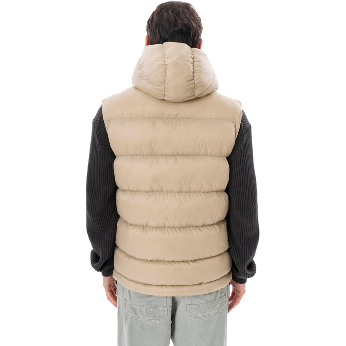 Чоловіча жилетка з пуховим наповнювачем – м'який матеріал, знімна капюшон (S, Бежевий)